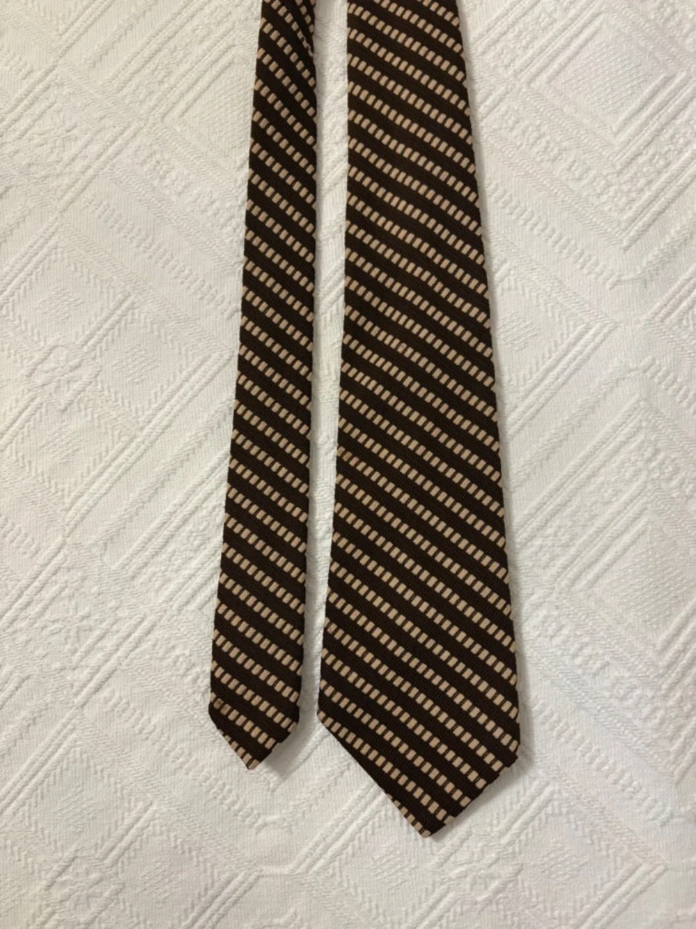 Vintage D'Alessandro Brown Striped Polyester Tie 70s Wide 4.25”